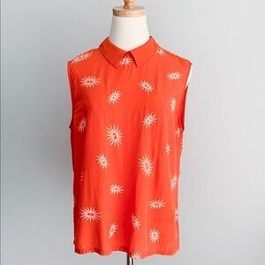 Equipment 100% silk starburst Elliot top orange size medium rhinestone detail